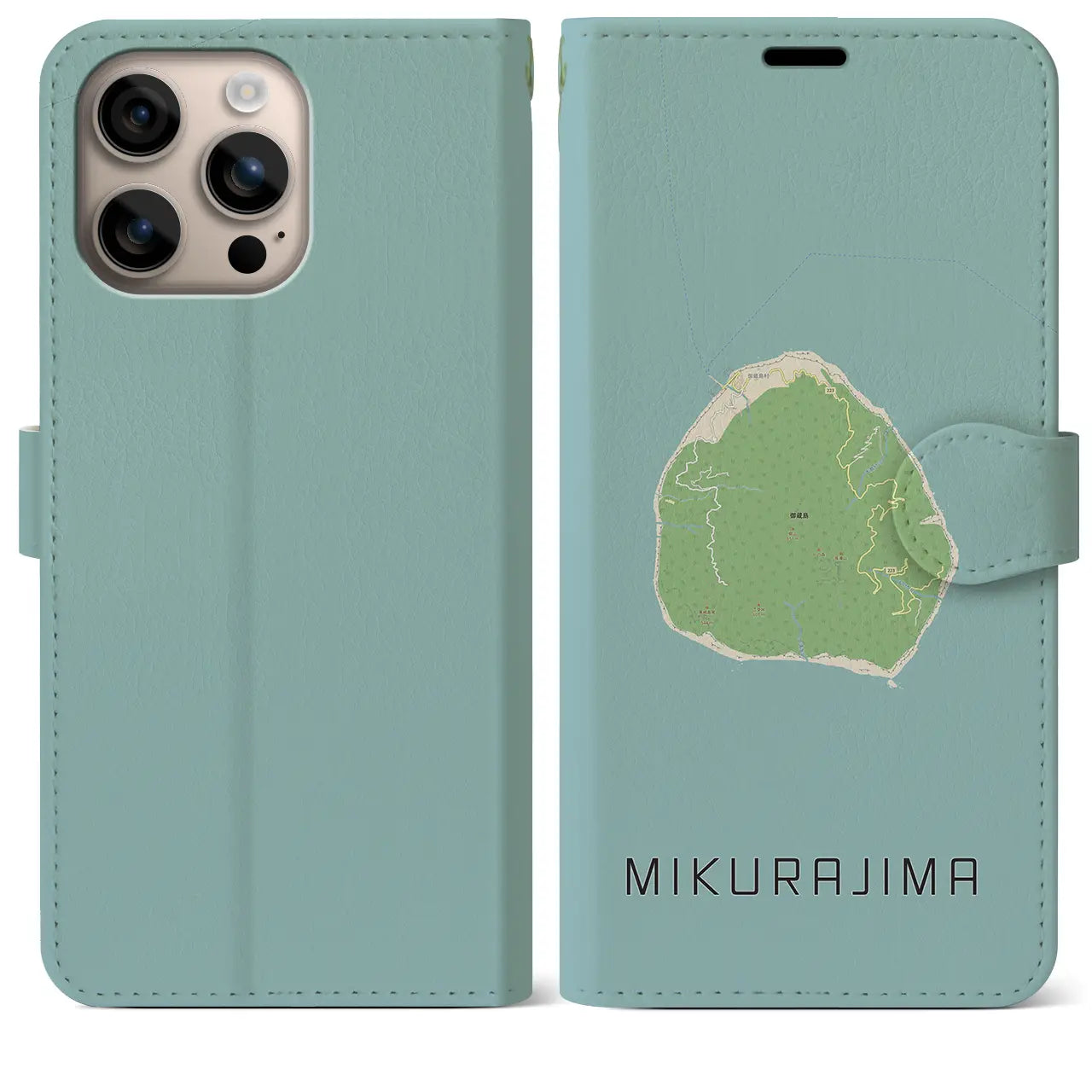 【御蔵島(東京都)】地図柄iPhoneケース(手帳タイプ)ナチュラル・iPhone 16 Plus 用