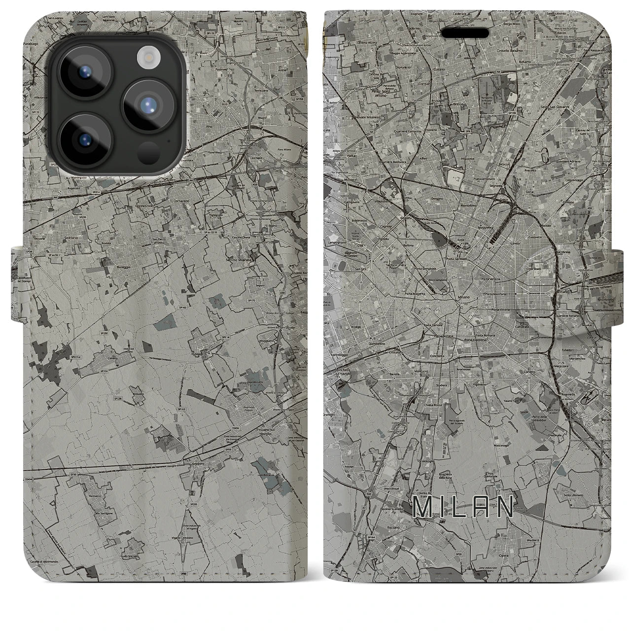 【ミラノ(イタリア)】地図柄iPhoneケース(手帳タイプ)