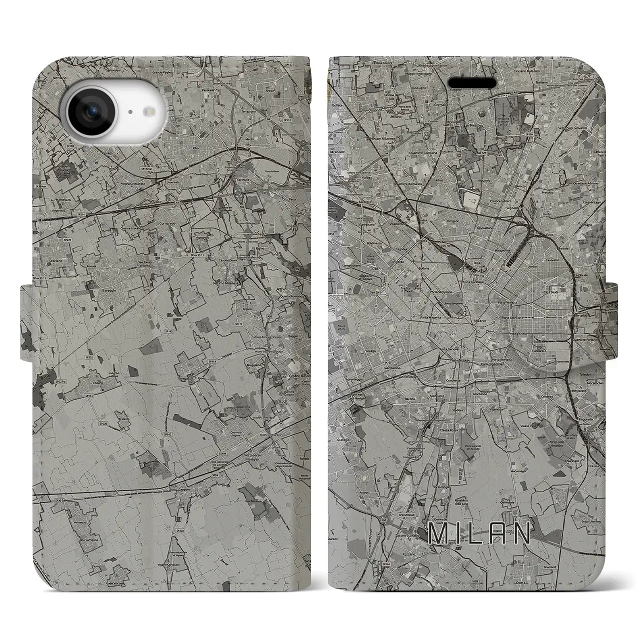 【ミラノ(イタリア)】地図柄iPhoneケース(手帳タイプ)