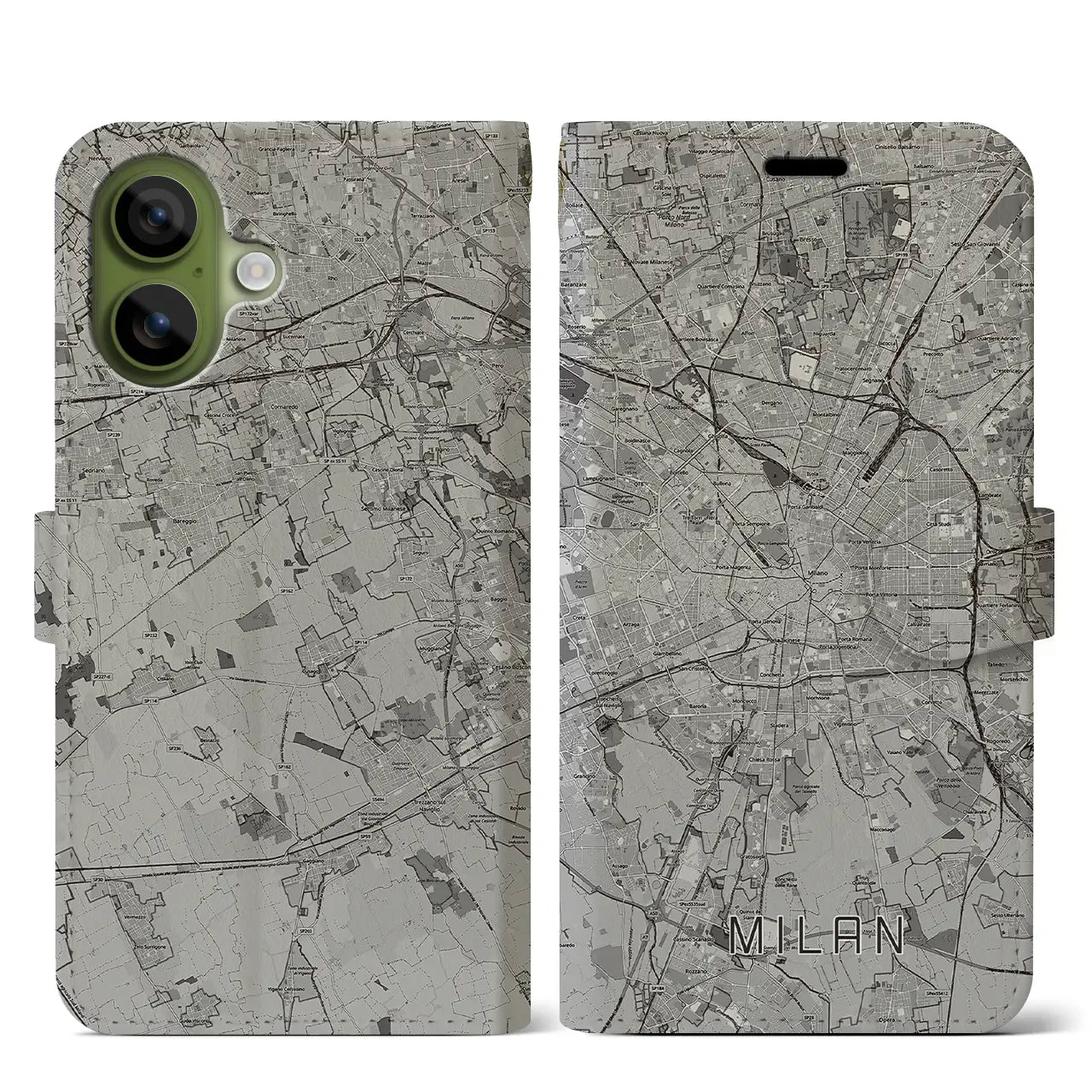 【ミラノ(イタリア)】地図柄iPhoneケース(手帳タイプ)