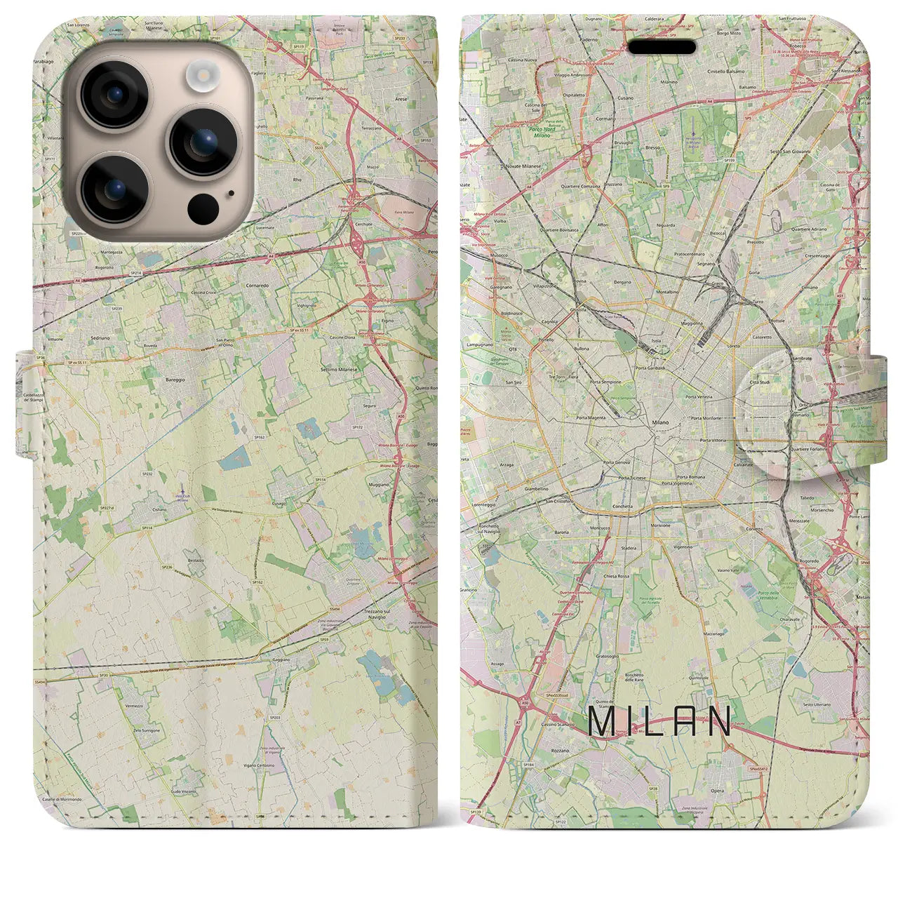 【ミラノ(イタリア)】地図柄iPhoneケース(手帳タイプ)ナチュラル・iPhone 16 Plus 用