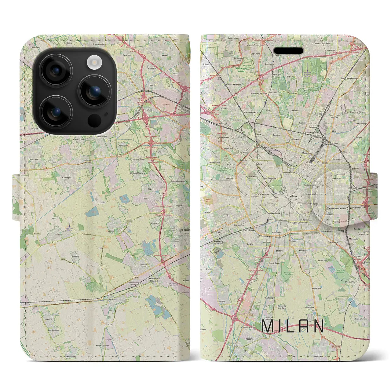 【ミラノ(イタリア)】地図柄iPhoneケース(手帳タイプ)ナチュラル・iPhone 16 用