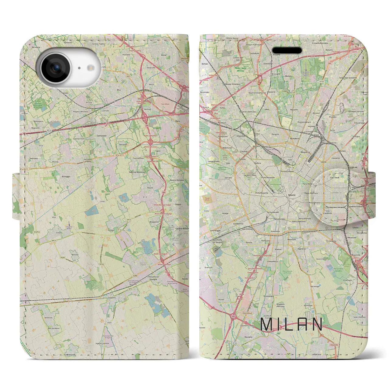 【ミラノ(イタリア)】地図柄iPhoneケース(手帳タイプ)