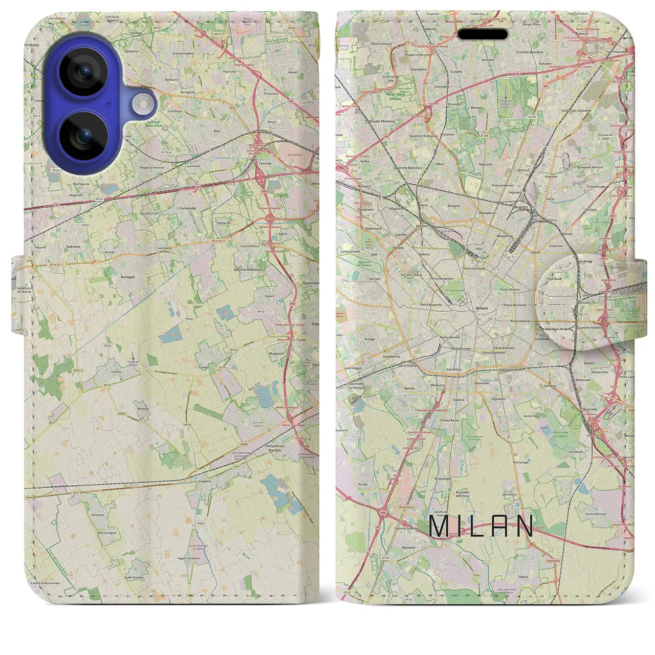 【ミラノ(イタリア)】地図柄iPhoneケース(手帳タイプ)ナチュラル・iPhone 16 Pro Max 用