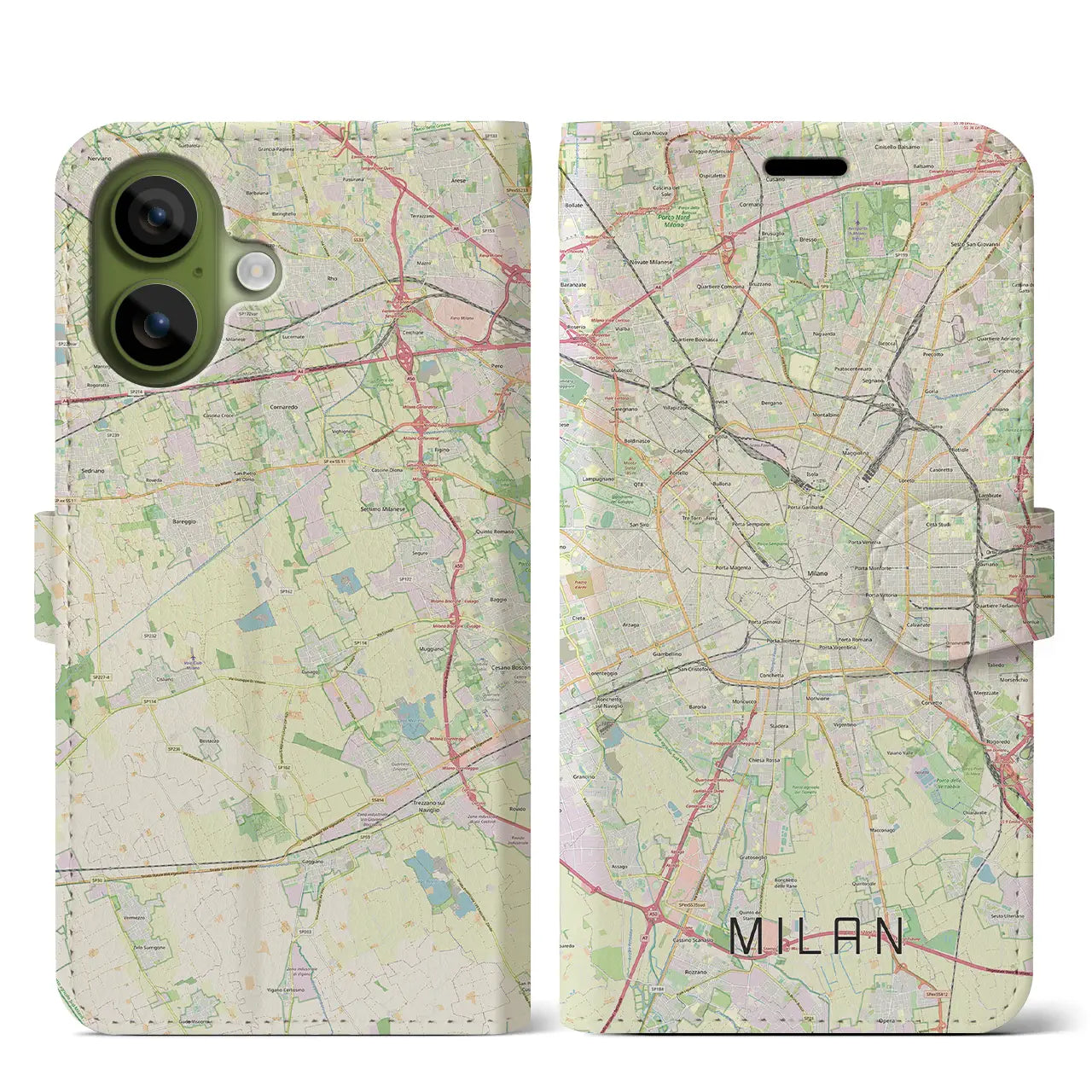 【ミラノ(イタリア)】地図柄iPhoneケース(手帳タイプ)モノトーン・iPhone 17 Pro Max 用