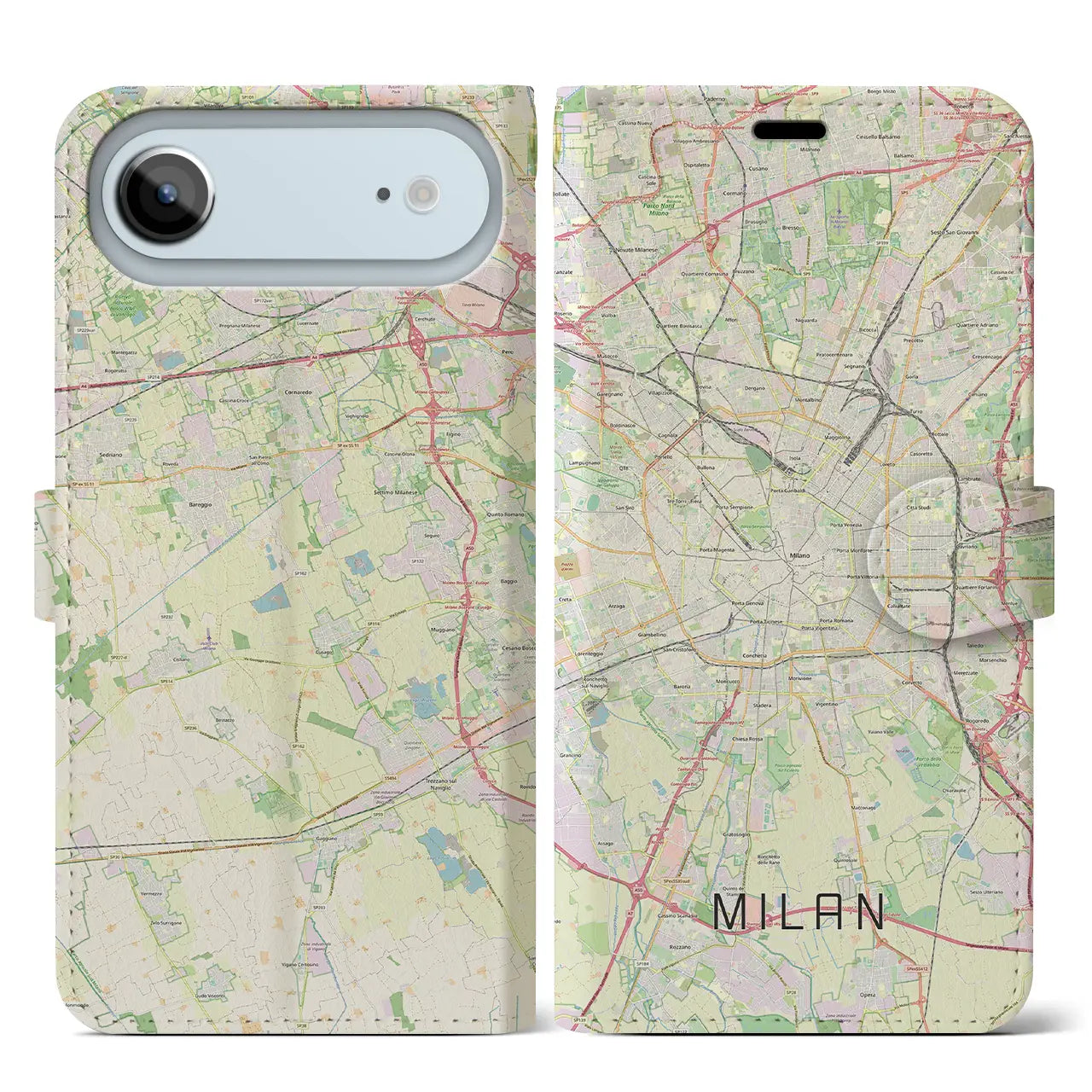 【ミラノ(イタリア)】地図柄iPhoneケース(手帳タイプ)
