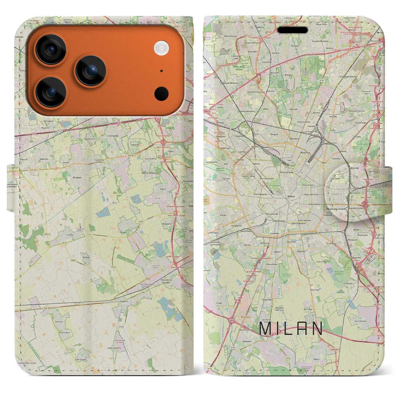 【ミラノ(イタリア)】地図柄iPhoneケース(手帳タイプ)ナチュラル・iPhone 17 Pro Max 用