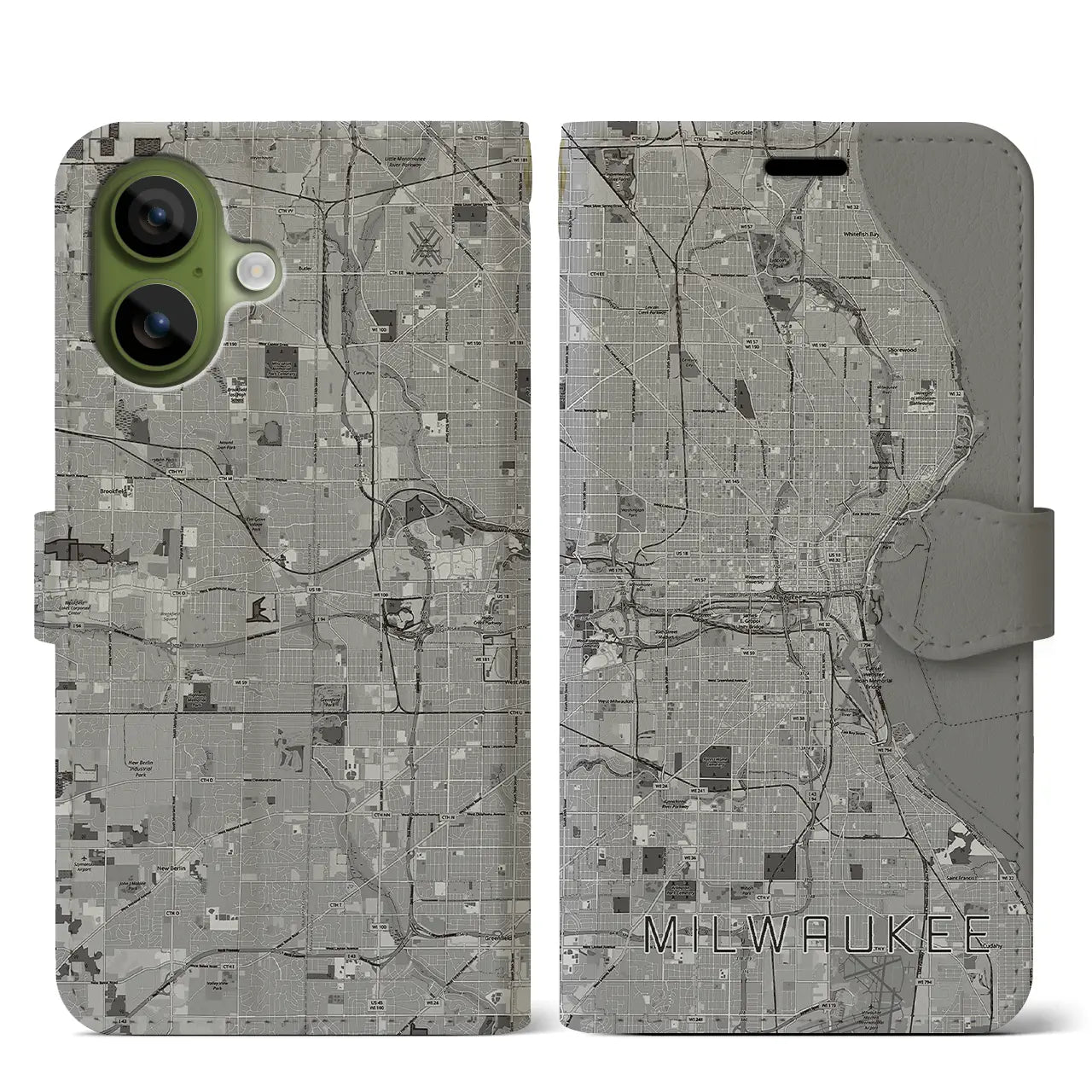 【ミルウォーキー(アメリカ)】地図柄iPhoneケース(手帳タイプ)