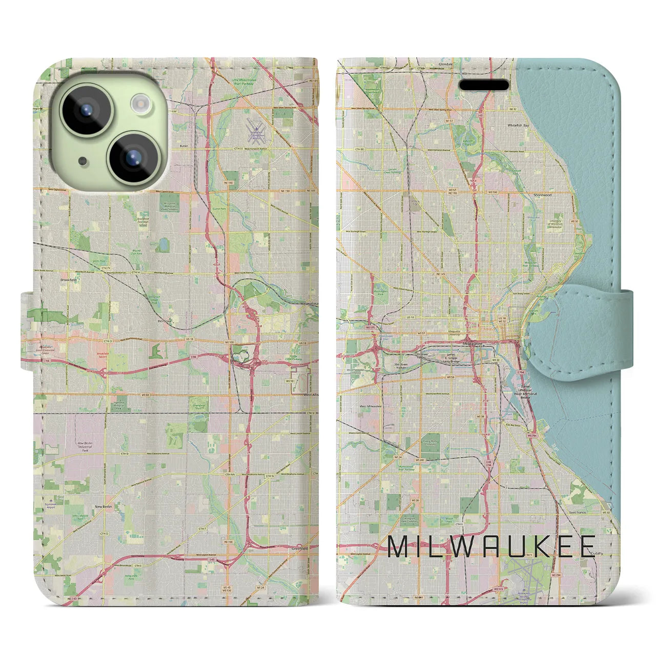 【ミルウォーキー(アメリカ)】地図柄iPhoneケース(手帳タイプ)