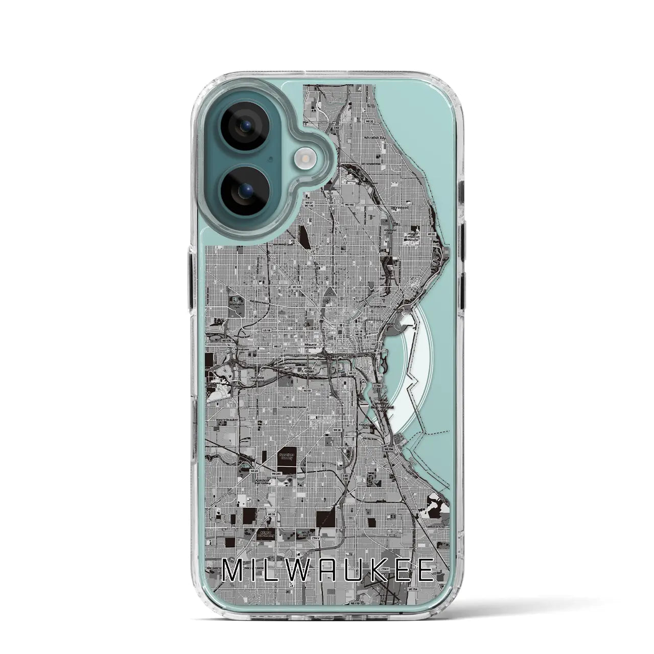 【ミルウォーキー(アメリカ)】地図柄iPhoneケース(MagSafeタイプ)モノトーン・iPhone 16 Pro 用