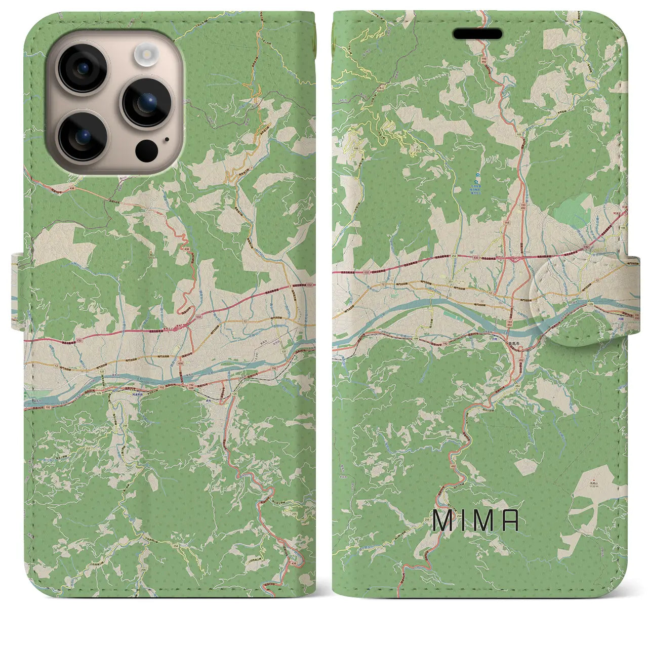 【美馬(徳島県)】地図柄iPhoneケース(手帳タイプ)ナチュラル・iPhone 16 Plus 用