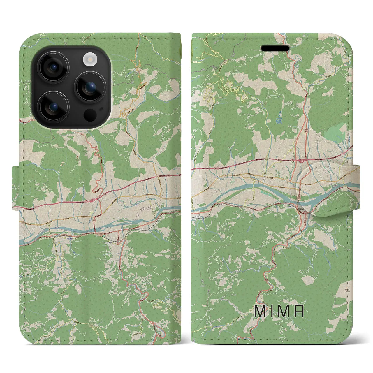 【美馬(徳島県)】地図柄iPhoneケース(手帳タイプ)ナチュラル・iPhone 16 用