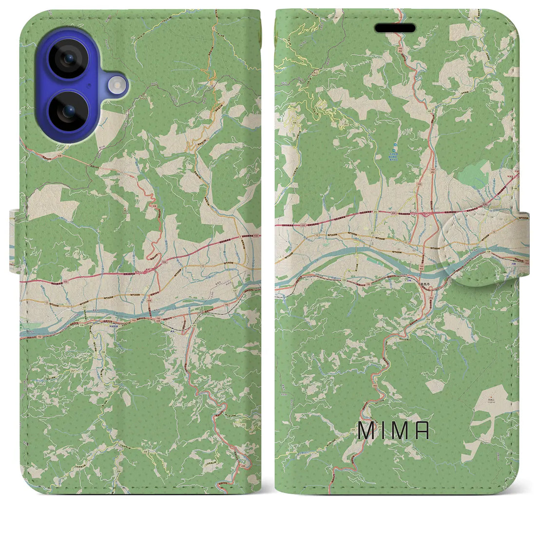 【美馬(徳島県)】地図柄iPhoneケース(手帳タイプ)ナチュラル・iPhone 16 Pro Max 用