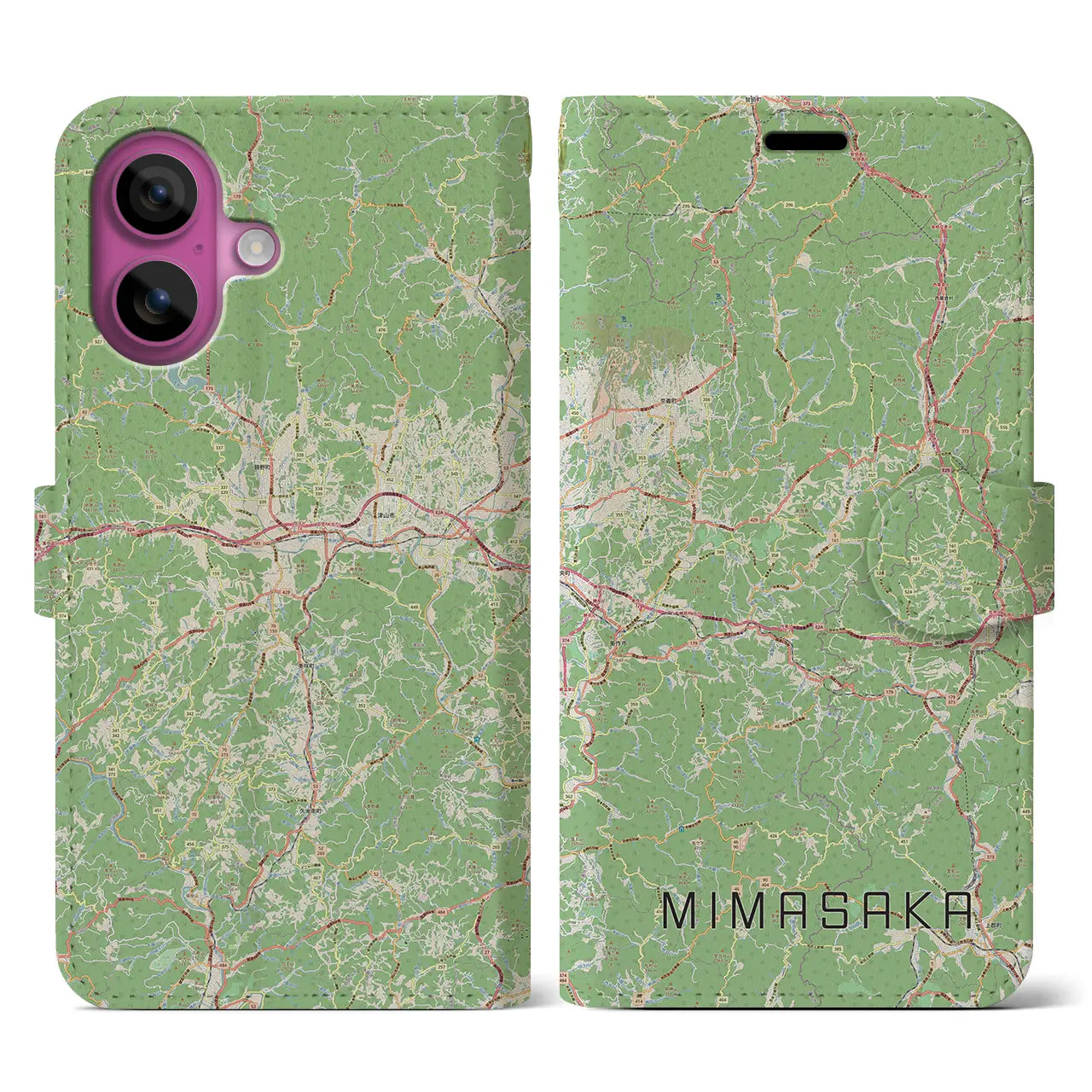 【美作(岡山県)】地図柄iPhoneケース(手帳タイプ)ナチュラル・iPhone 16 Pro 用