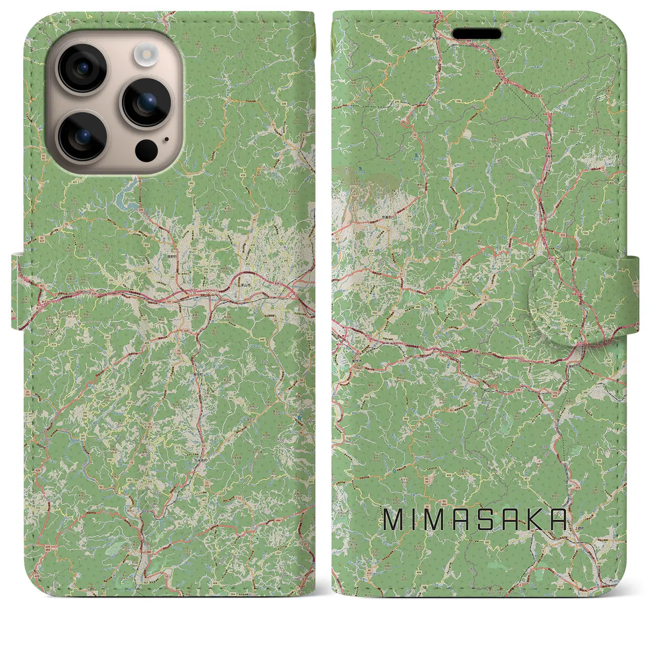 【美作(岡山県)】地図柄iPhoneケース(手帳タイプ)