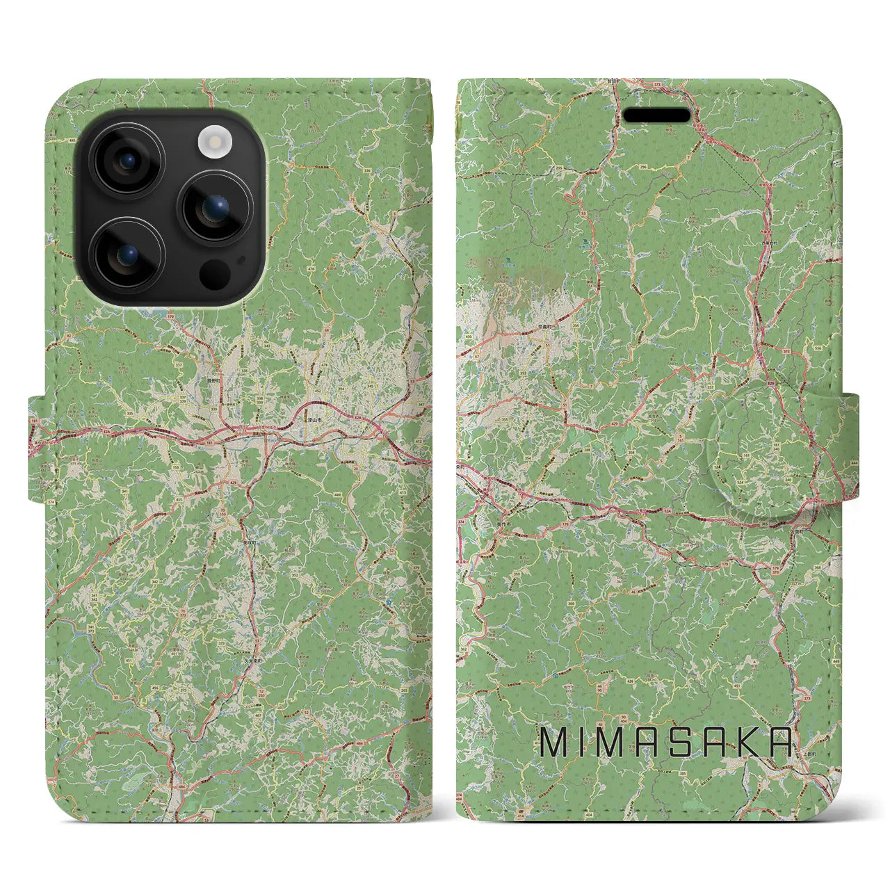 【美作(岡山県)】地図柄iPhoneケース(手帳タイプ)ナチュラル・iPhone 16 用