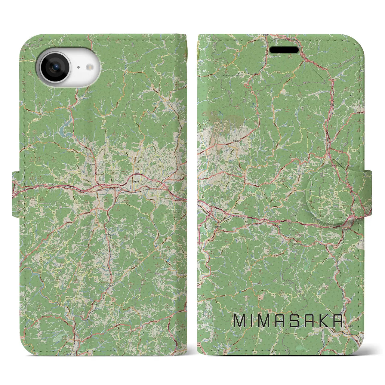 【美作(岡山県)】地図柄iPhoneケース(手帳タイプ)