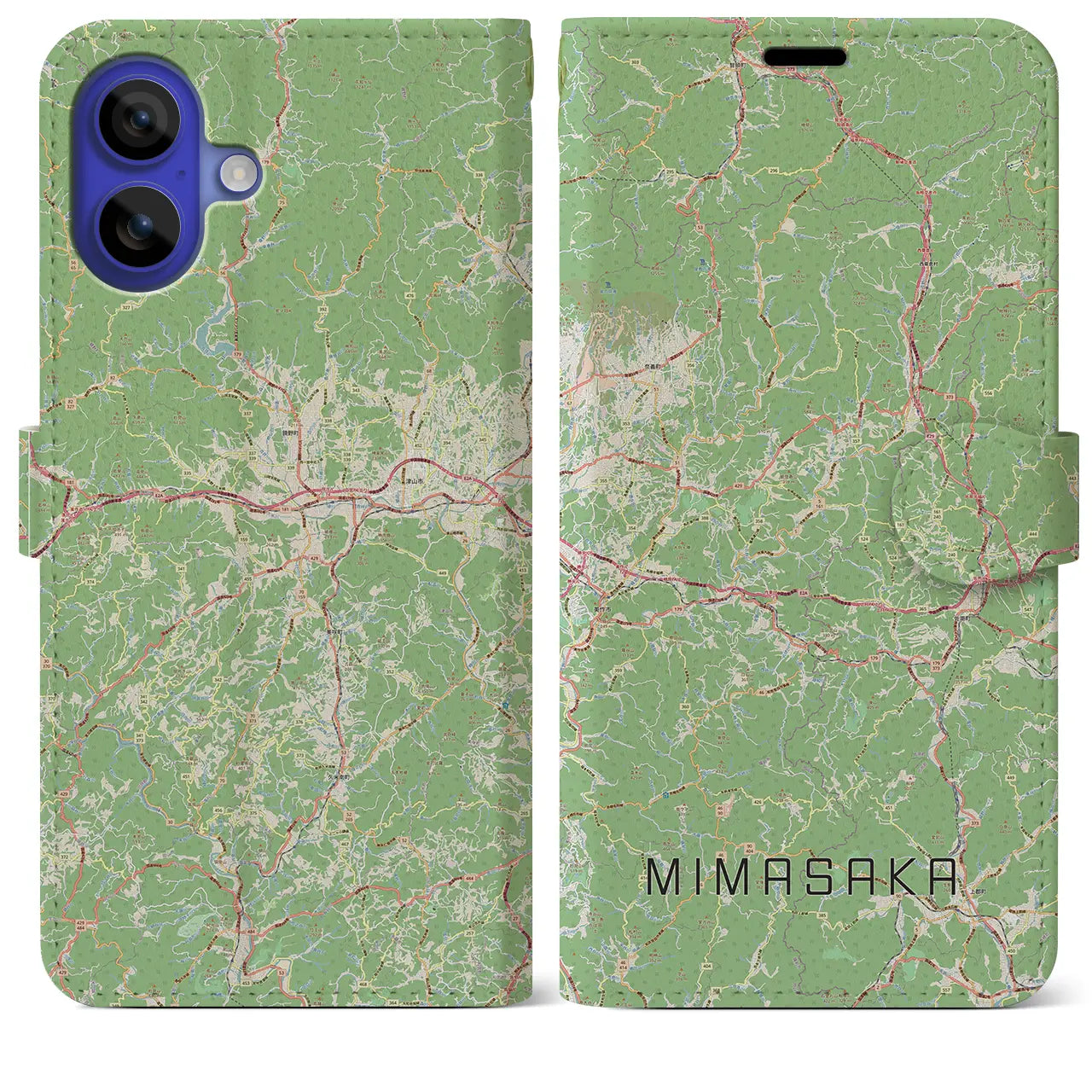 【美作(岡山県)】地図柄iPhoneケース(手帳タイプ)ナチュラル・iPhone 16 Pro Max 用