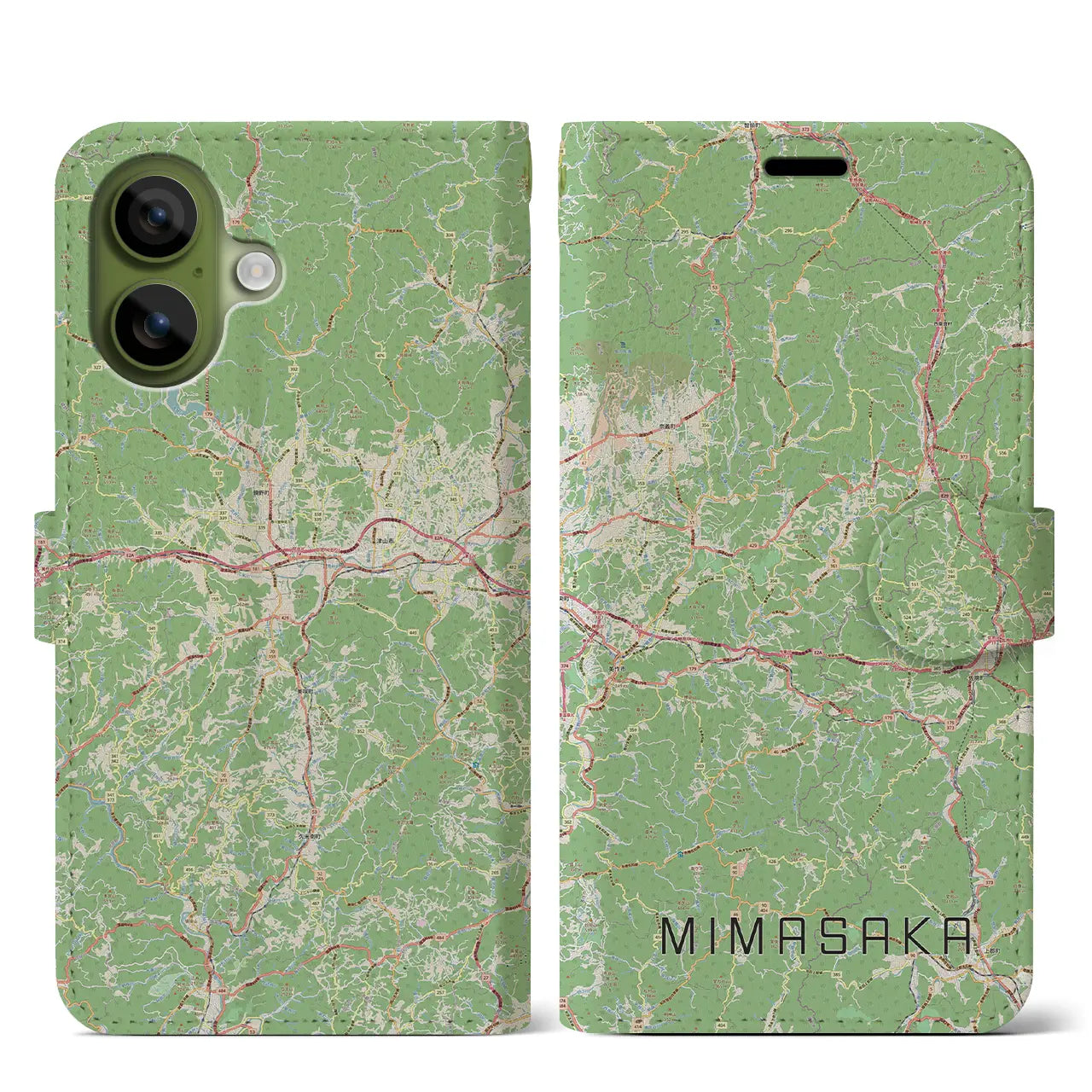 【美作(岡山県)】地図柄iPhoneケース(手帳タイプ)