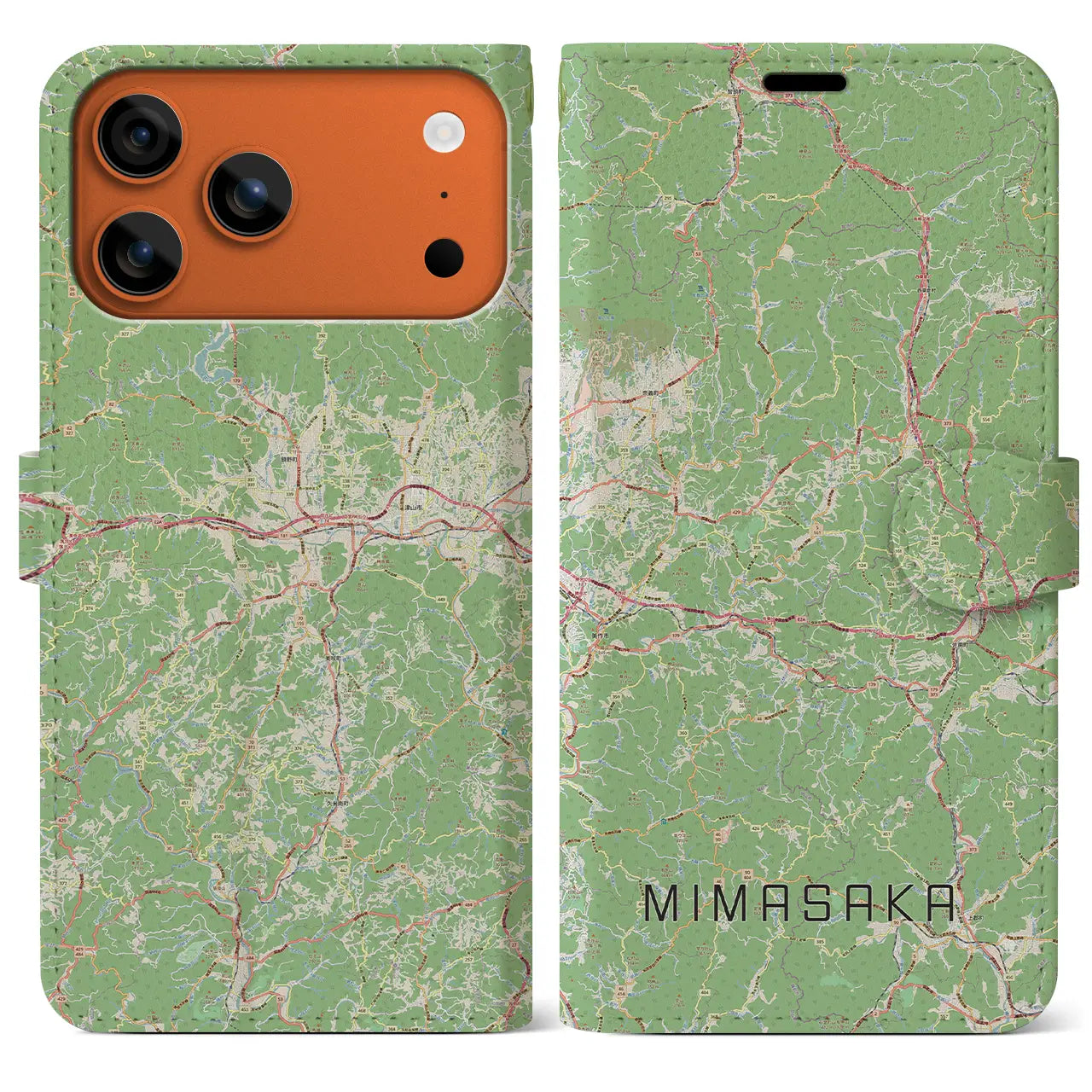 【美作(岡山県)】地図柄iPhoneケース(手帳タイプ)