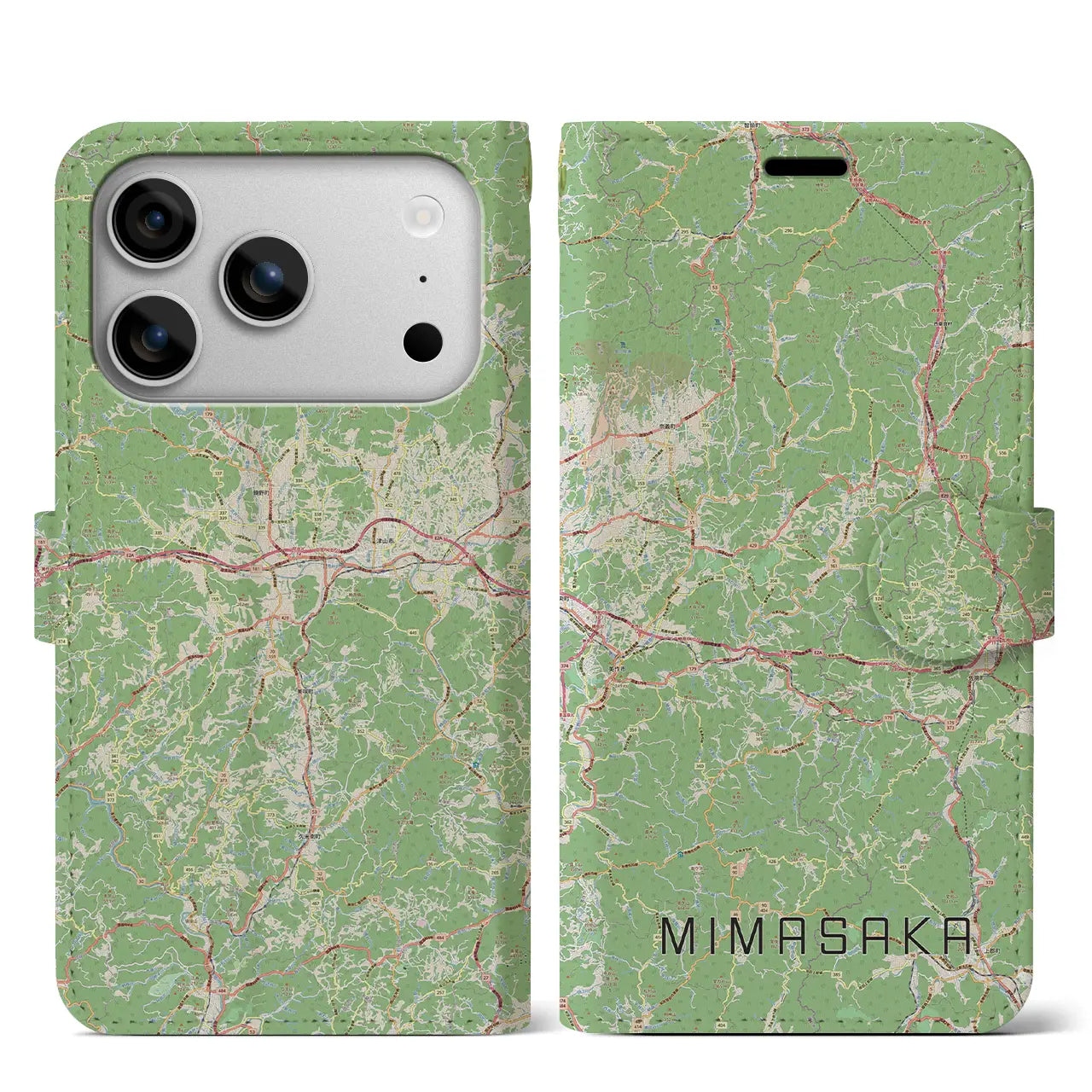【美作(岡山県)】地図柄iPhoneケース(手帳タイプ)ナチュラル・iPhone 17 Pro Max 用