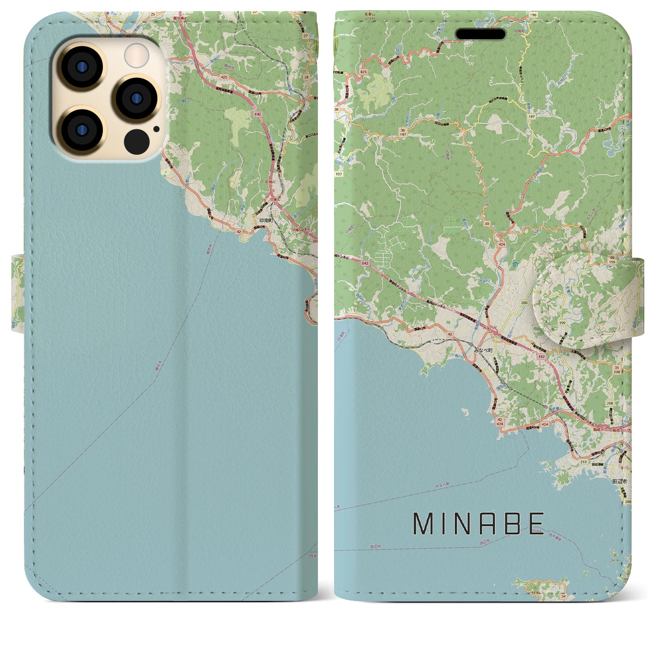 【みなべ(和歌山県)】地図柄iPhoneケース(手帳タイプ)