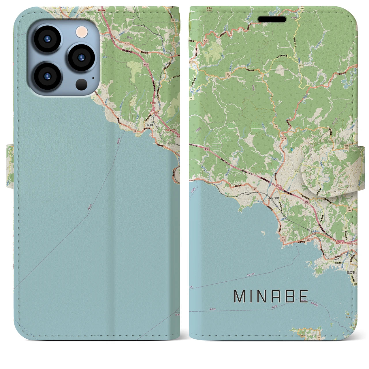 【みなべ(和歌山県)】地図柄iPhoneケース(手帳タイプ)
