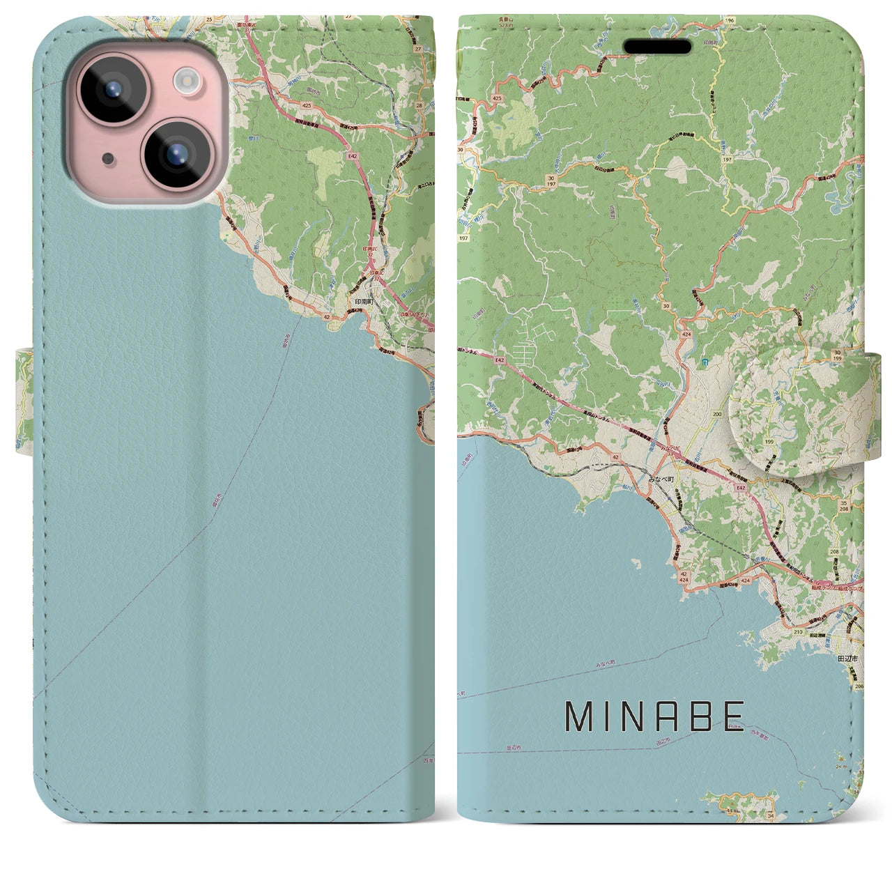 【みなべ(和歌山県)】地図柄iPhoneケース(手帳タイプ)