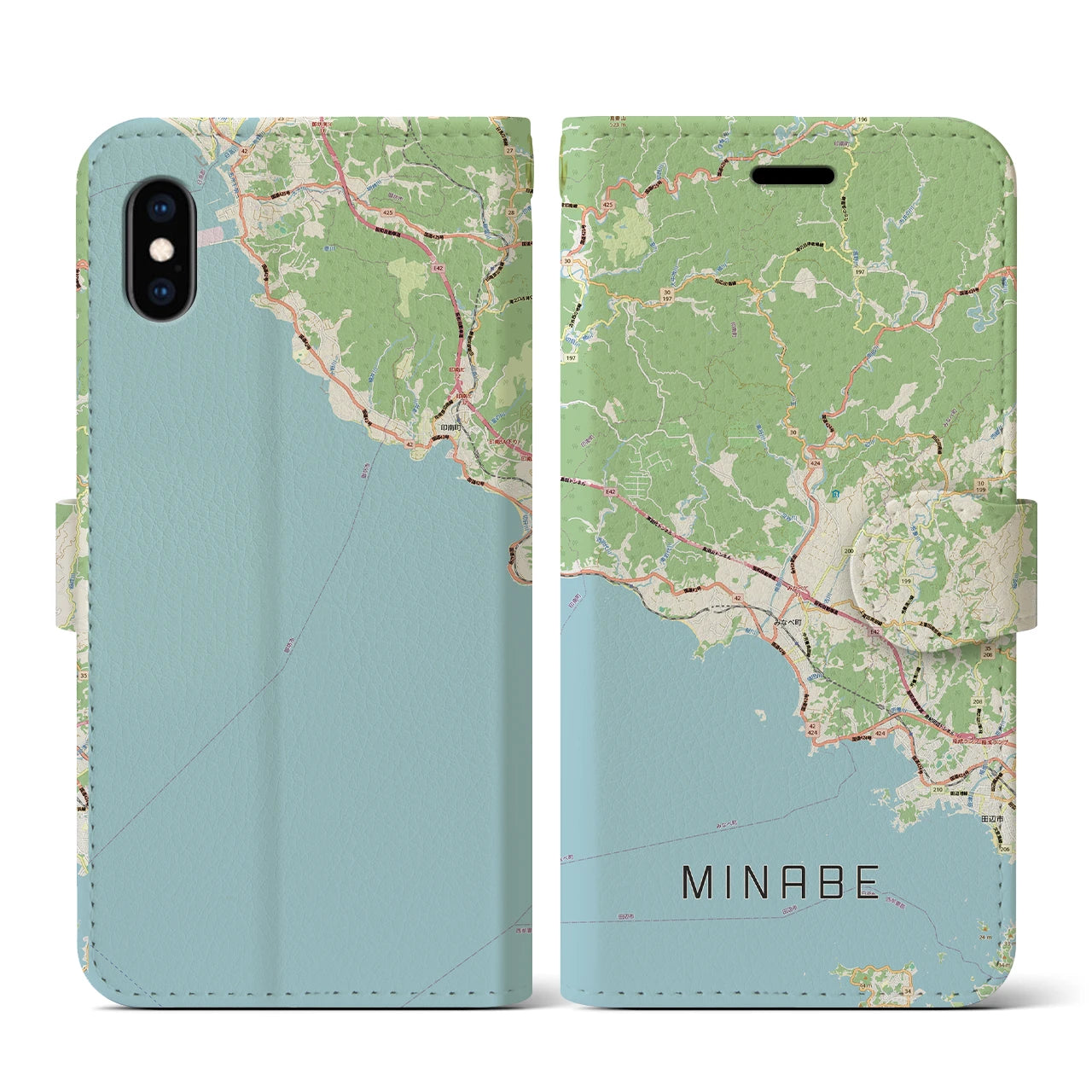 【みなべ(和歌山県)】地図柄iPhoneケース(手帳タイプ)