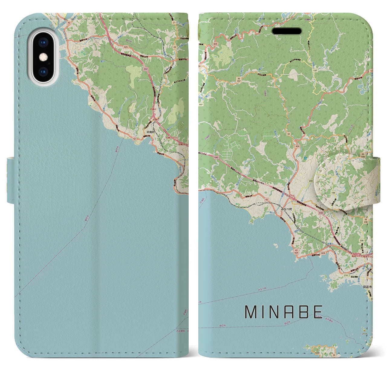 【みなべ(和歌山県)】地図柄iPhoneケース(手帳タイプ)