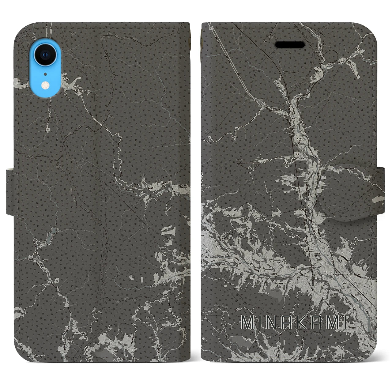 【みなかみ(群馬県)】地図柄iPhoneケース(手帳タイプ)モノトーン・iPhone XR 用