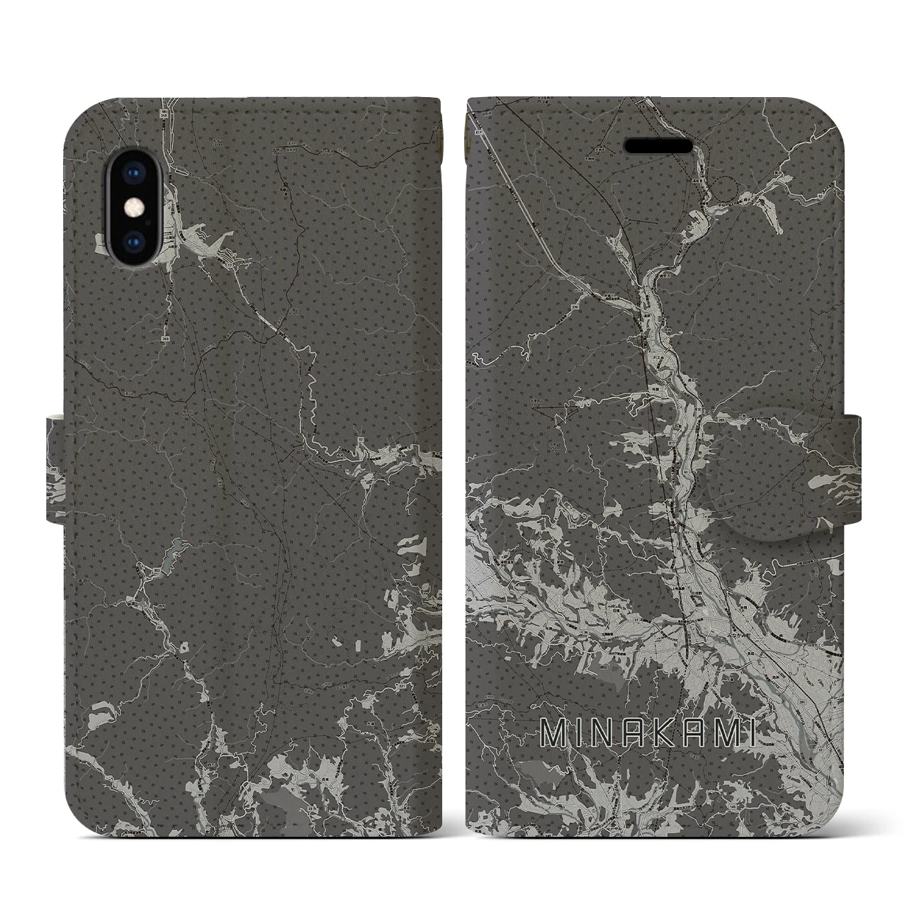 【みなかみ(群馬県)】地図柄iPhoneケース(手帳タイプ)モノトーン・iPhone XS / X 用