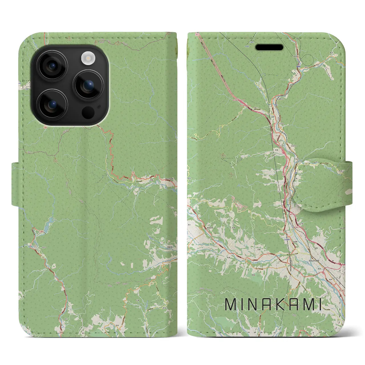 【みなかみ(群馬県)】地図柄iPhoneケース(手帳タイプ)ナチュラル・iPhone 16 用