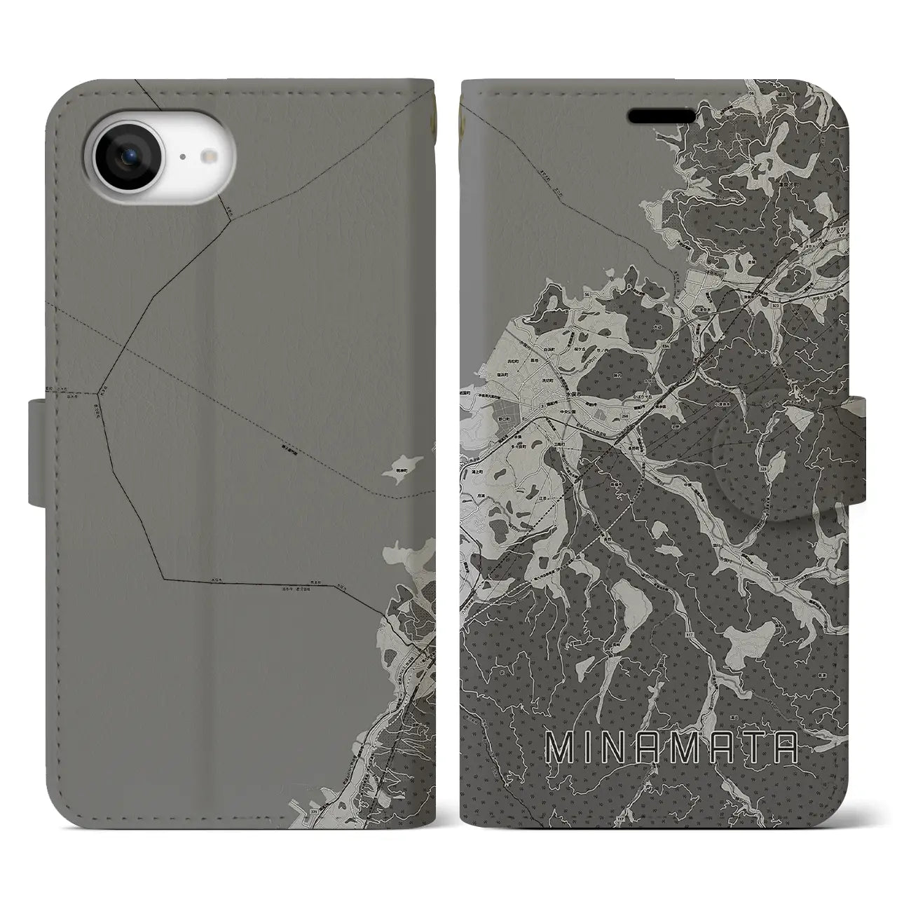【水俣(熊本県)】地図柄iPhoneケース(手帳タイプ)