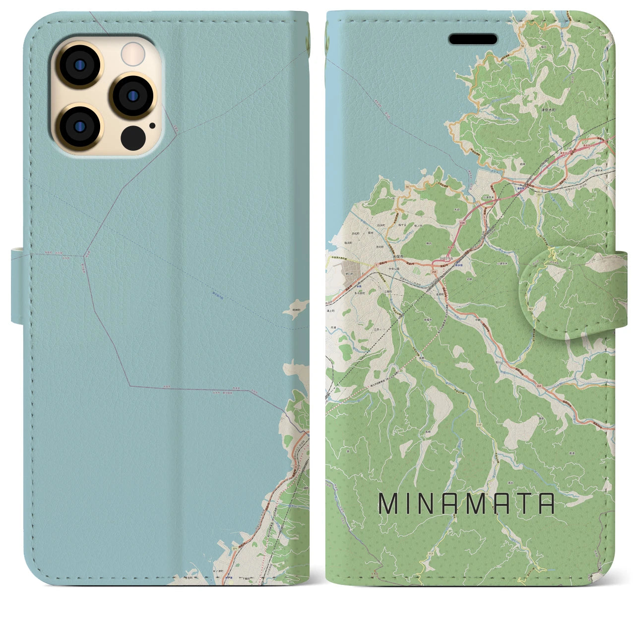 【水俣(熊本県)】地図柄iPhoneケース(手帳タイプ)