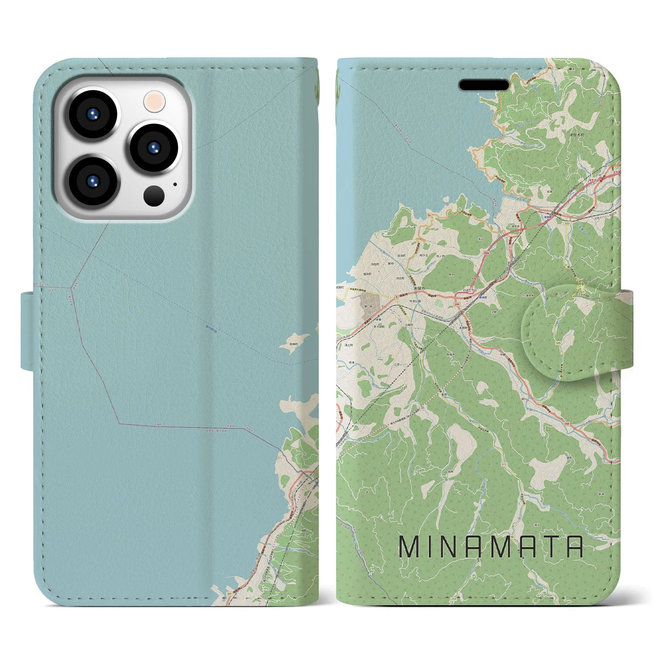 【水俣(熊本県)】地図柄iPhoneケース(手帳タイプ)