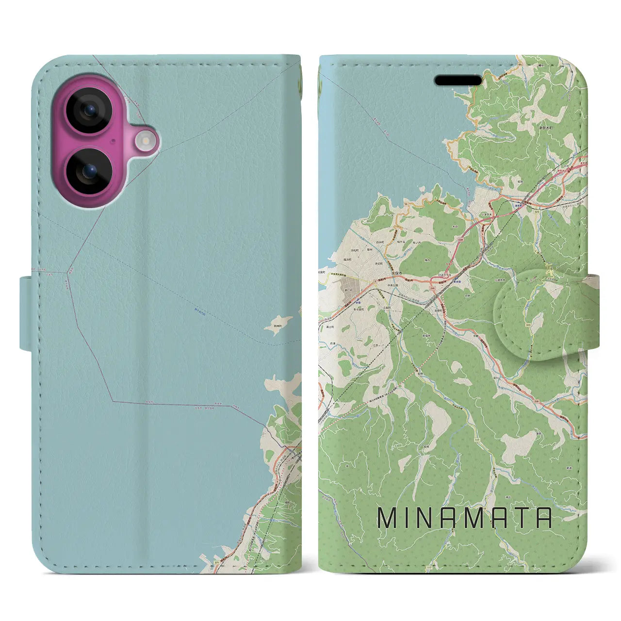 【水俣(熊本県)】地図柄iPhoneケース(手帳タイプ)