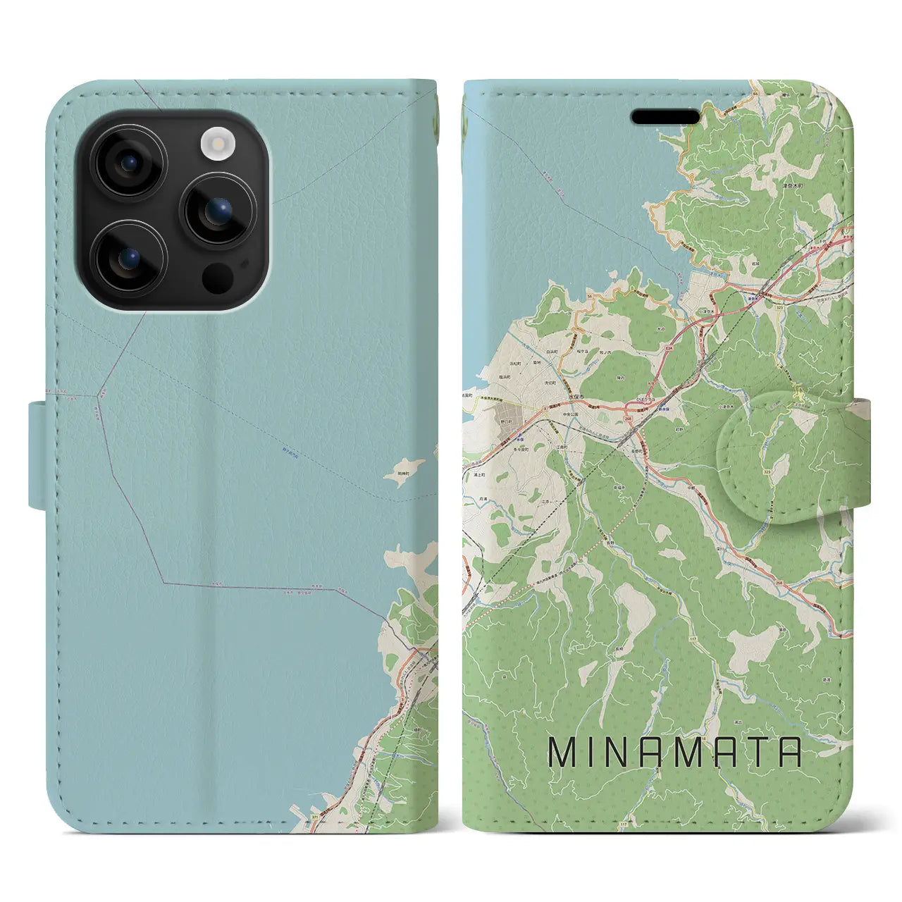 【水俣(熊本県)】地図柄iPhoneケース(手帳タイプ)ナチュラル・iPhone 16 用