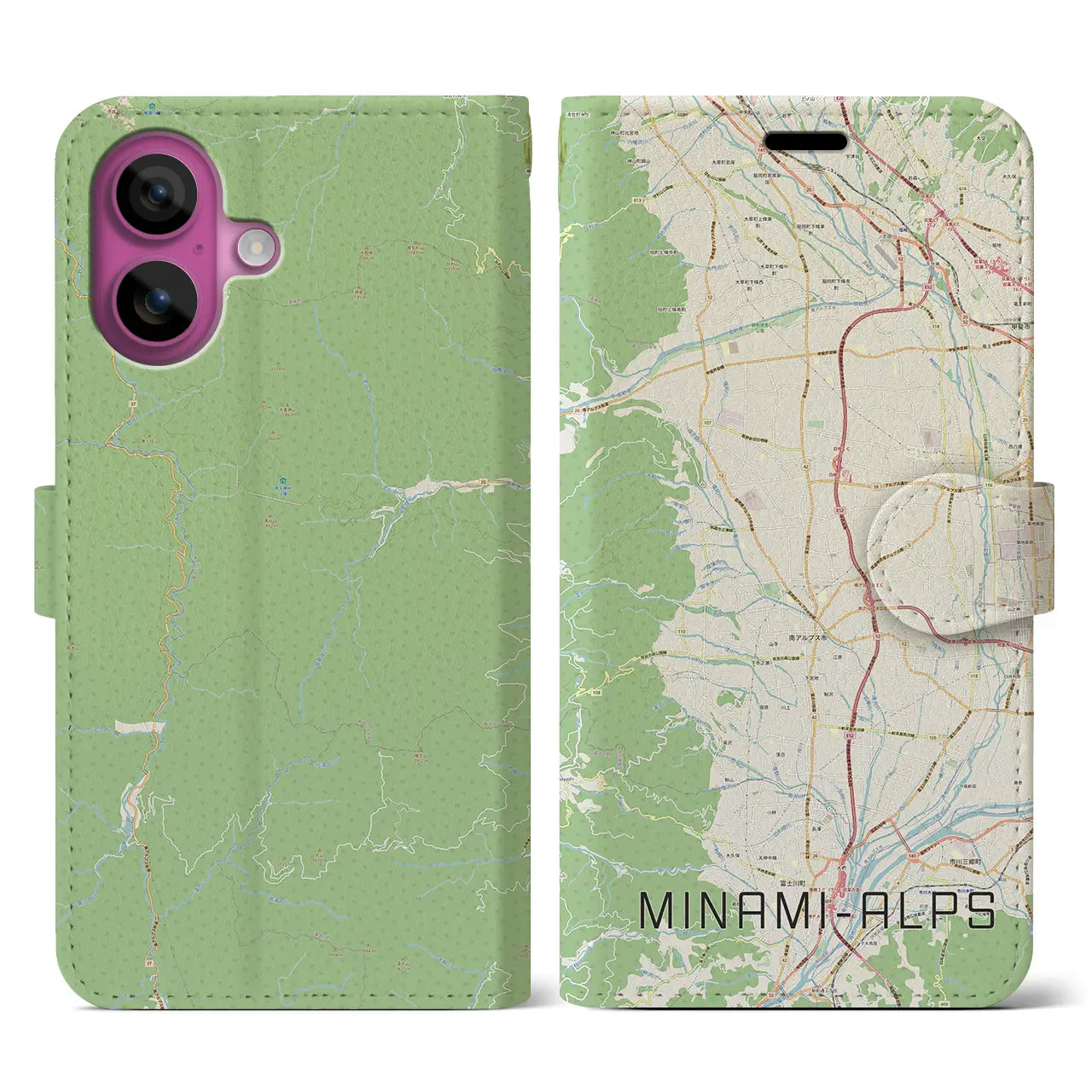 【南アルプス(山梨県)】地図柄iPhoneケース(手帳タイプ)ナチュラル・iPhone 16 Pro 用