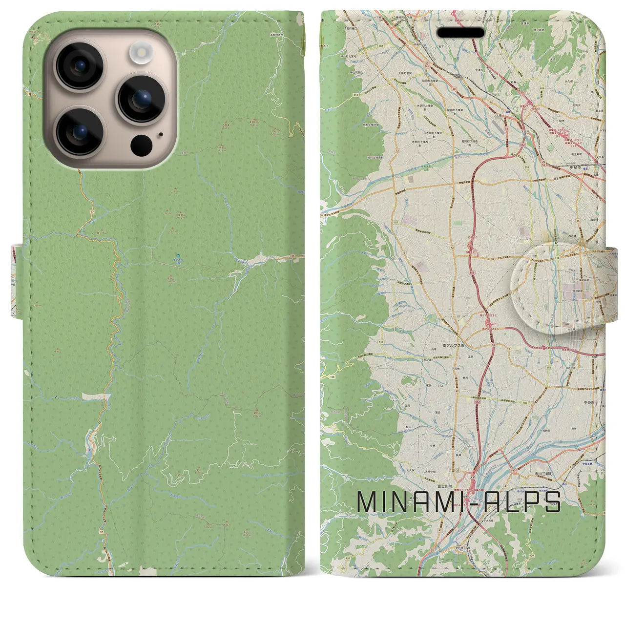 【南アルプス(山梨県)】地図柄iPhoneケース(手帳タイプ)ナチュラル・iPhone 16 Plus 用
