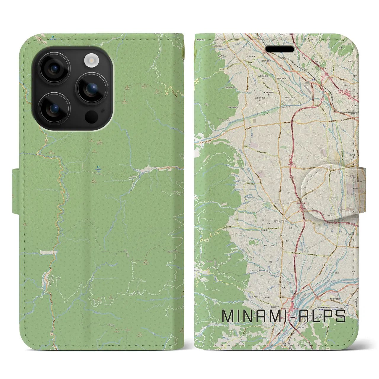 【南アルプス(山梨県)】地図柄iPhoneケース(手帳タイプ)ナチュラル・iPhone 16 用
