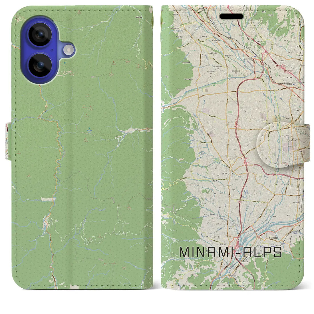 【南アルプス(山梨県)】地図柄iPhoneケース(手帳タイプ)ナチュラル・iPhone 16 Pro Max 用