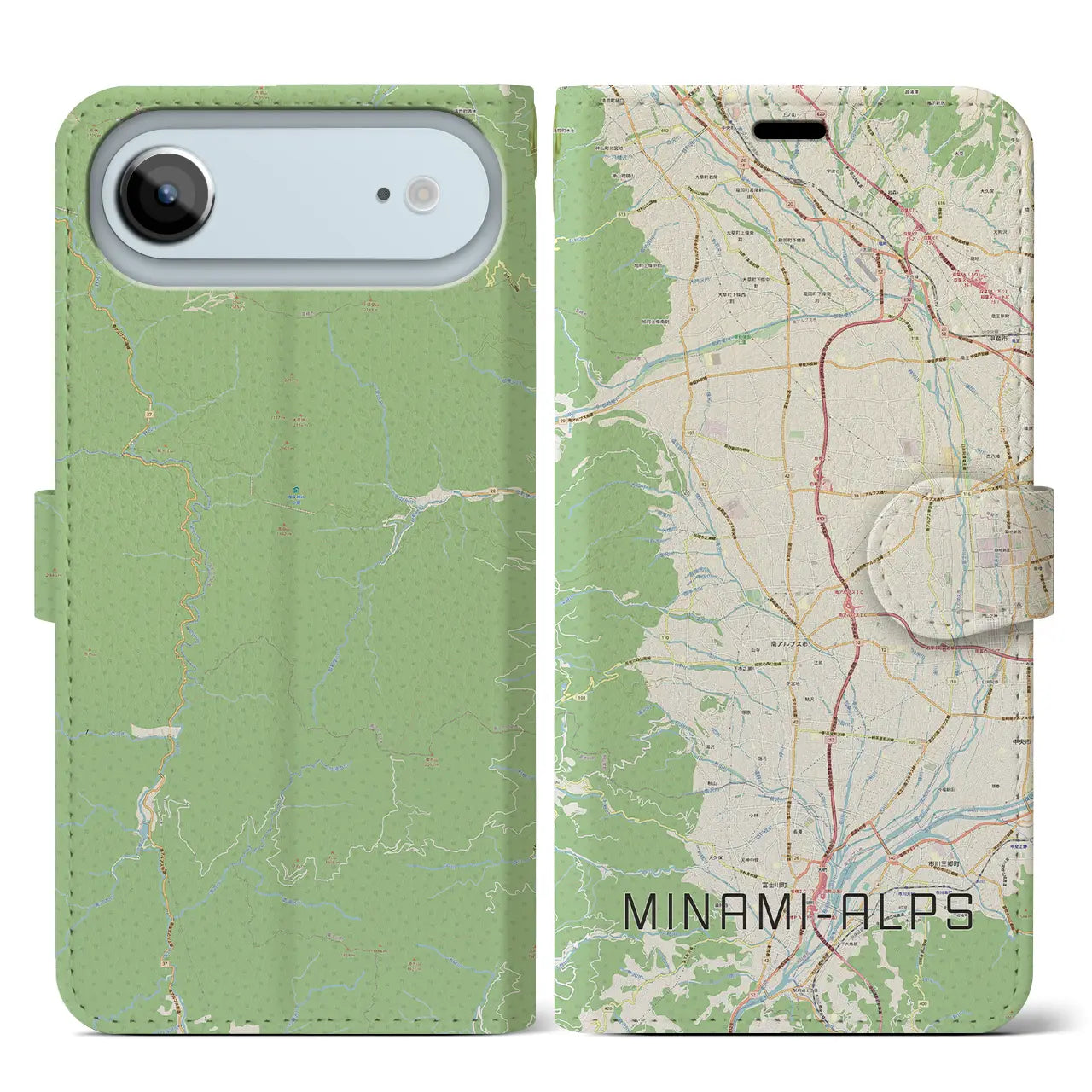 【南アルプス(山梨県)】地図柄iPhoneケース(手帳タイプ)ナチュラル・iPhone 17 Pro Max 用