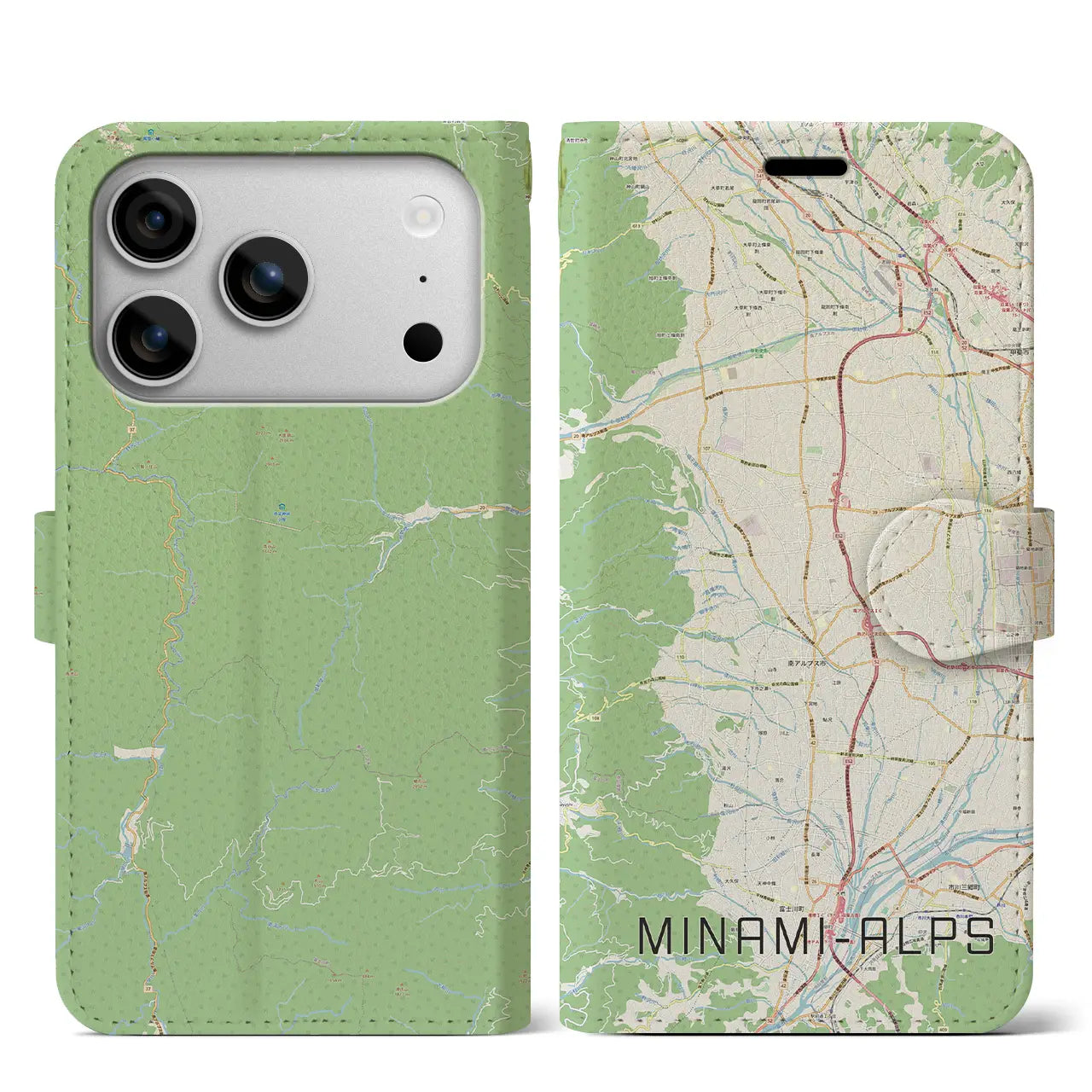 【南アルプス(山梨県)】地図柄iPhoneケース(手帳タイプ)モノトーン・iPhone 17 Pro Max 用