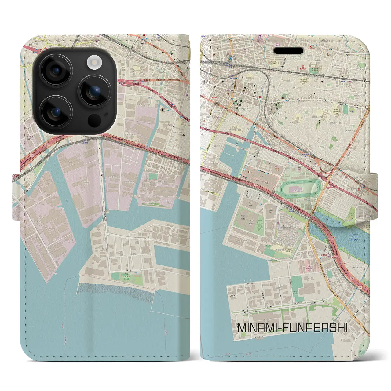 【南船橋(千葉県)】地図柄iPhoneケース(手帳タイプ)ナチュラル・iPhone 16 用