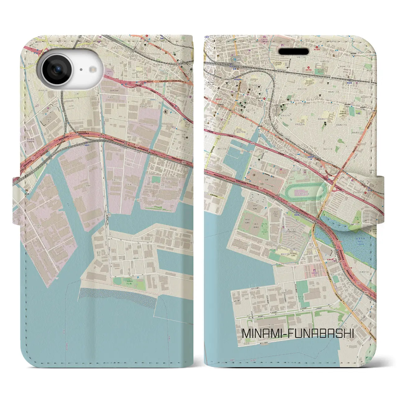 【南船橋(千葉県)】地図柄iPhoneケース(手帳タイプ)