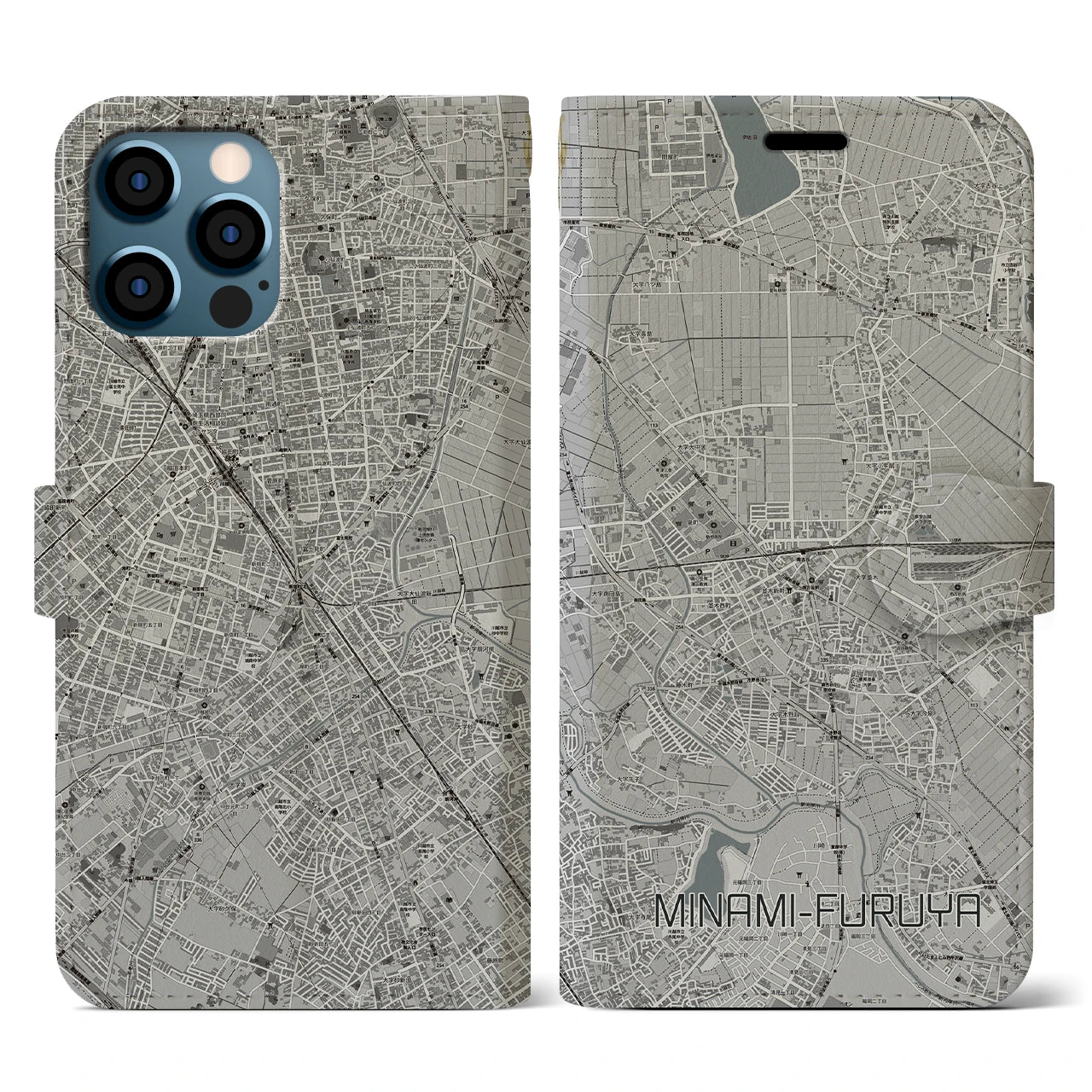 【南古谷(埼玉県)】地図柄iPhoneケース(手帳タイプ)