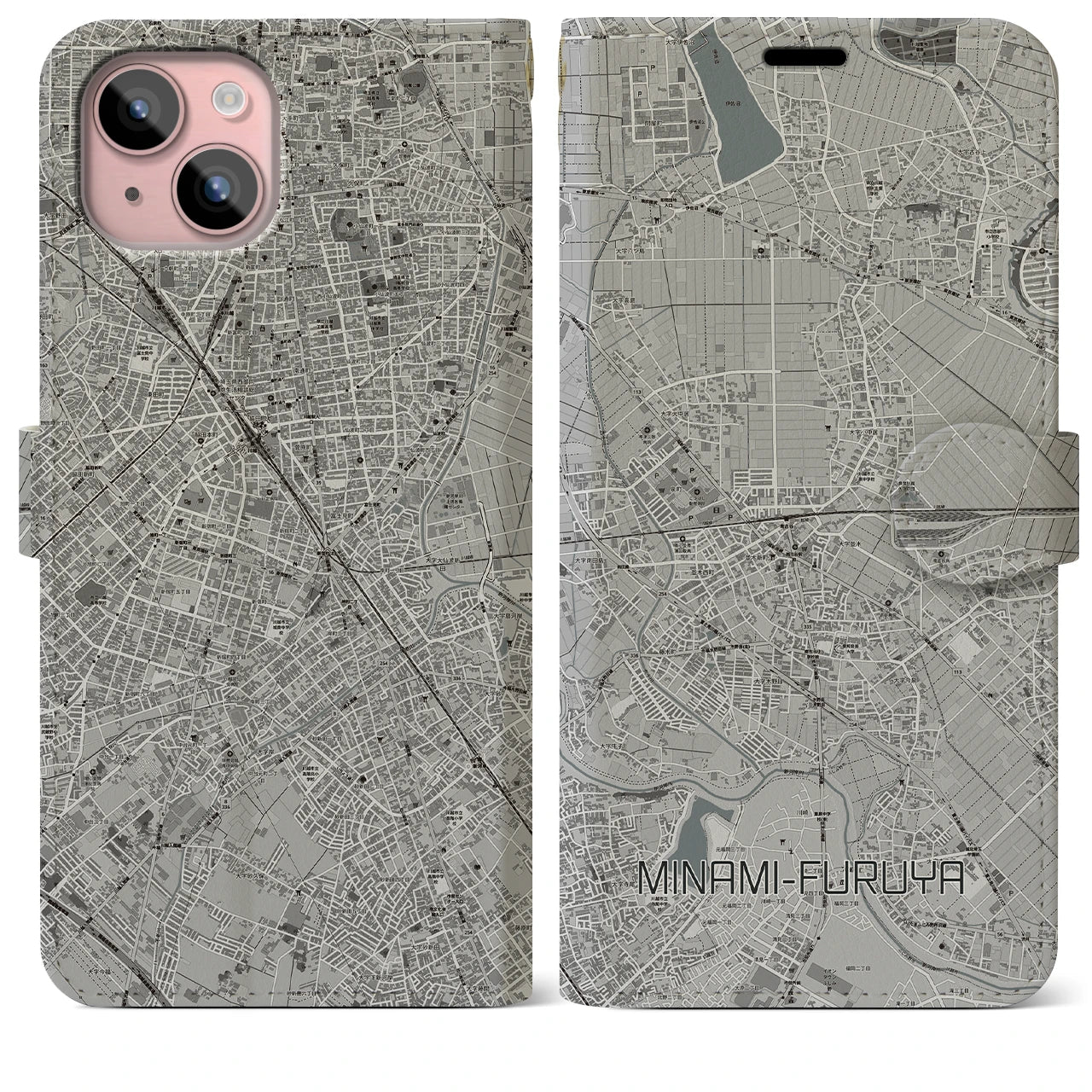 【南古谷(埼玉県)】地図柄iPhoneケース(手帳タイプ)