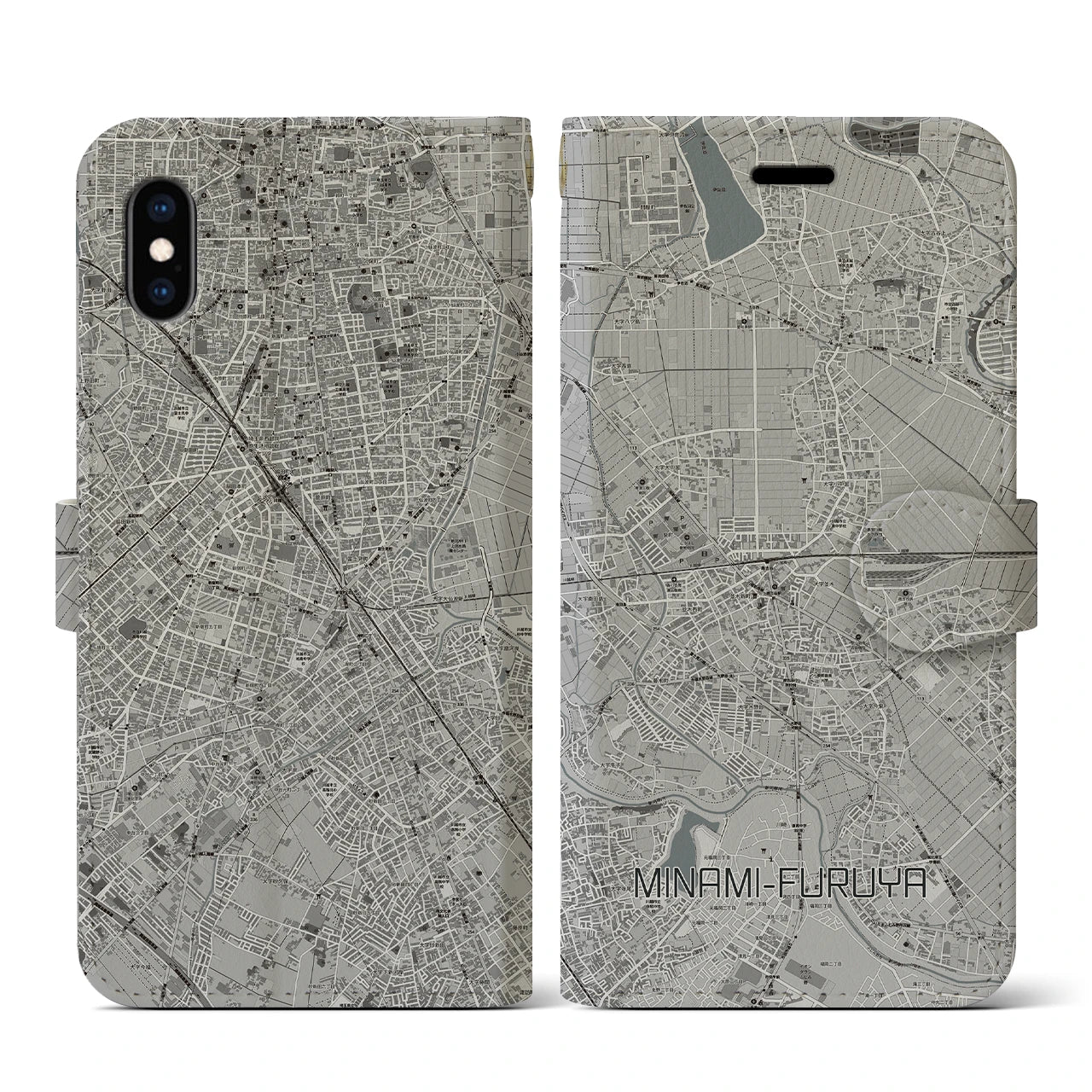 【南古谷(埼玉県)】地図柄iPhoneケース(手帳タイプ)モノトーン・iPhone XS / X 用