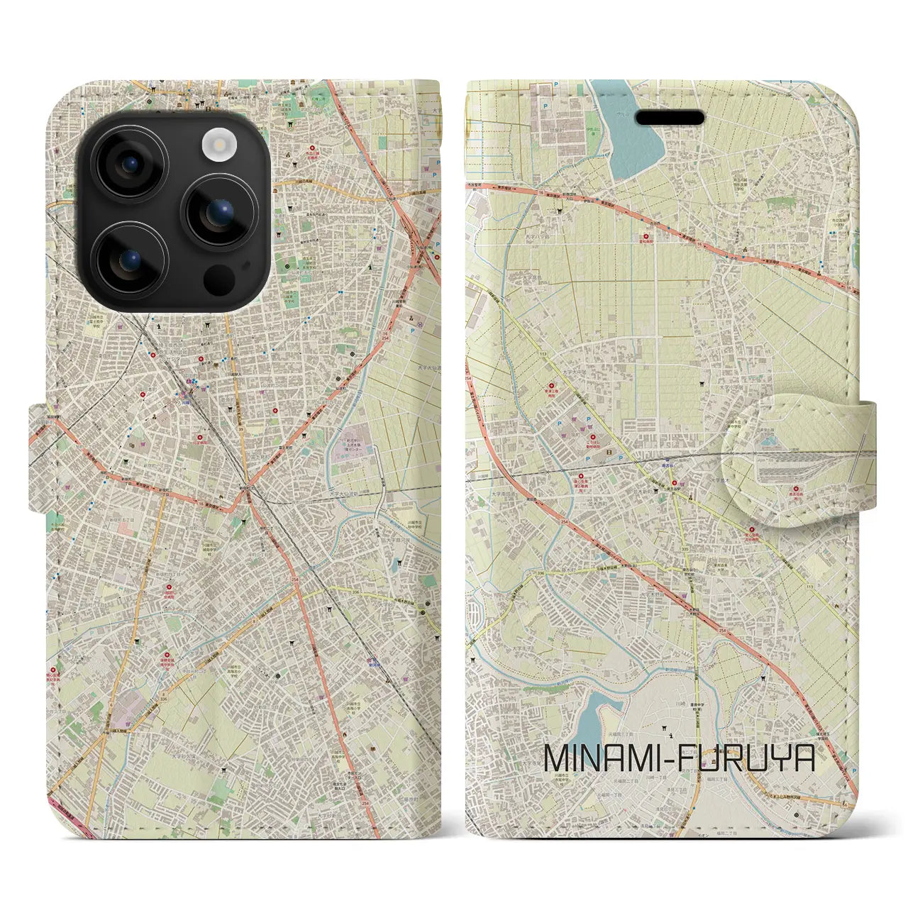 【南古谷(埼玉県)】地図柄iPhoneケース(手帳タイプ)ナチュラル・iPhone 16 用